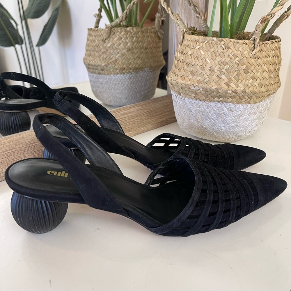 Cult Gaia Keri Black Pointed Toe Slingback Ball Heel Suede Pumps - Picture 4 of 11